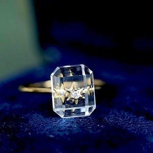 Natural Crystal Diamond 18k Gold and Diamond Ring